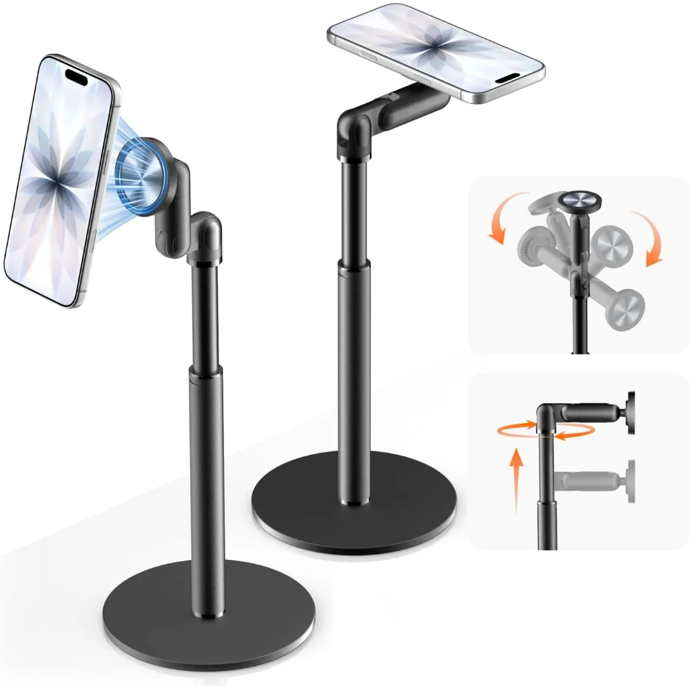 

5-Axis Magnetic Phone & Tablet Stand 360° Horizontal Rotation Secure Adhesion Portable Office Stand with Height Adjustment