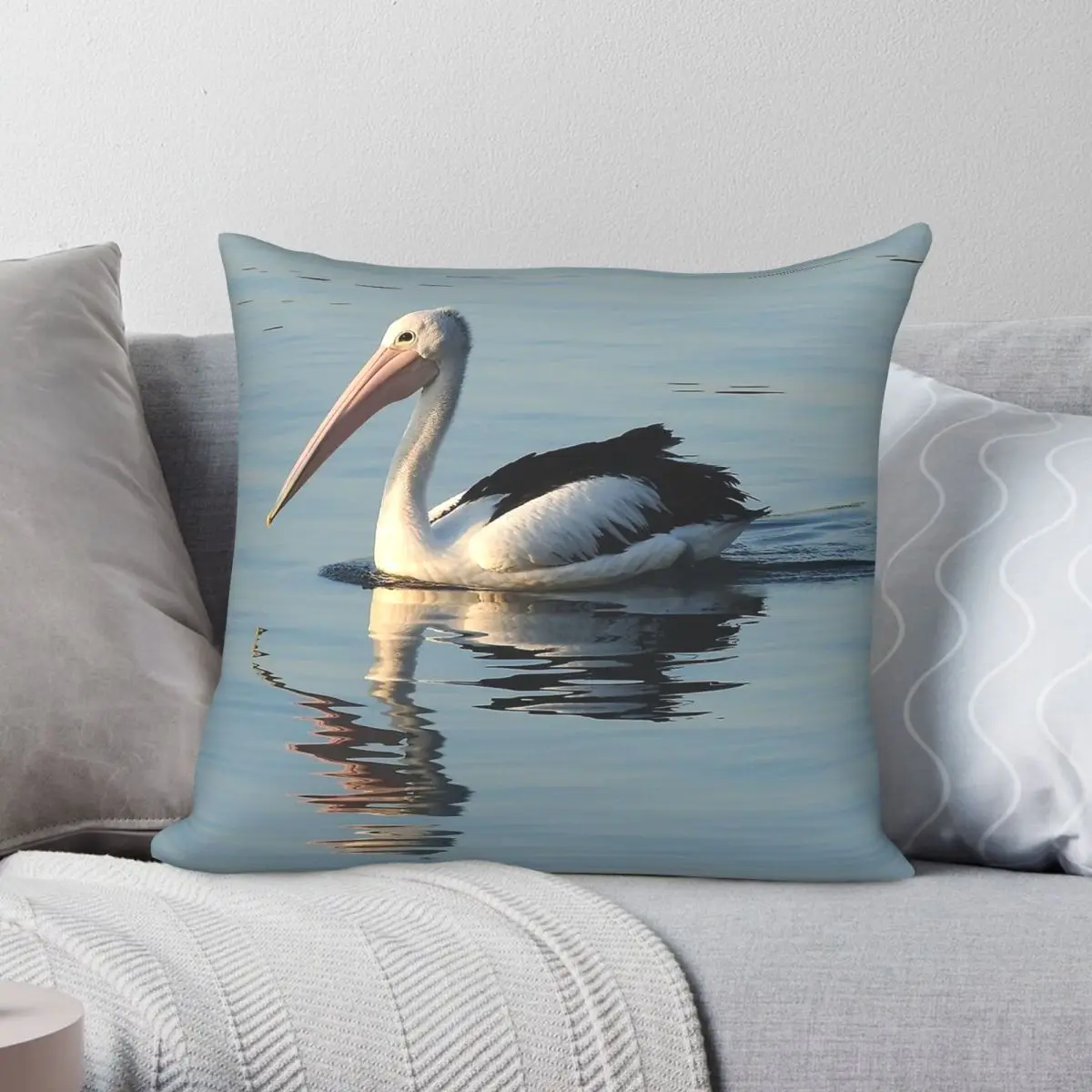 Australian Pelican On Bay Square Pillowcase Polyester Linen Velvet Pattern Zip Decor Throw Pillow Case Room Cushion Cover