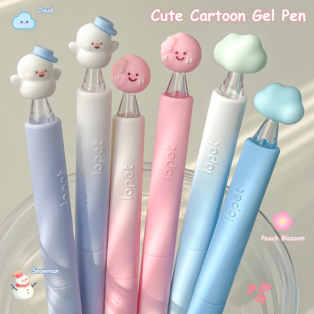 

4 шт., милые гелевые ручки с героями мультфильмов, 0,5 мм, минималистичная градиентная цветная ручка, забавная ручка с изображением облака, снеговика, персикового цвета