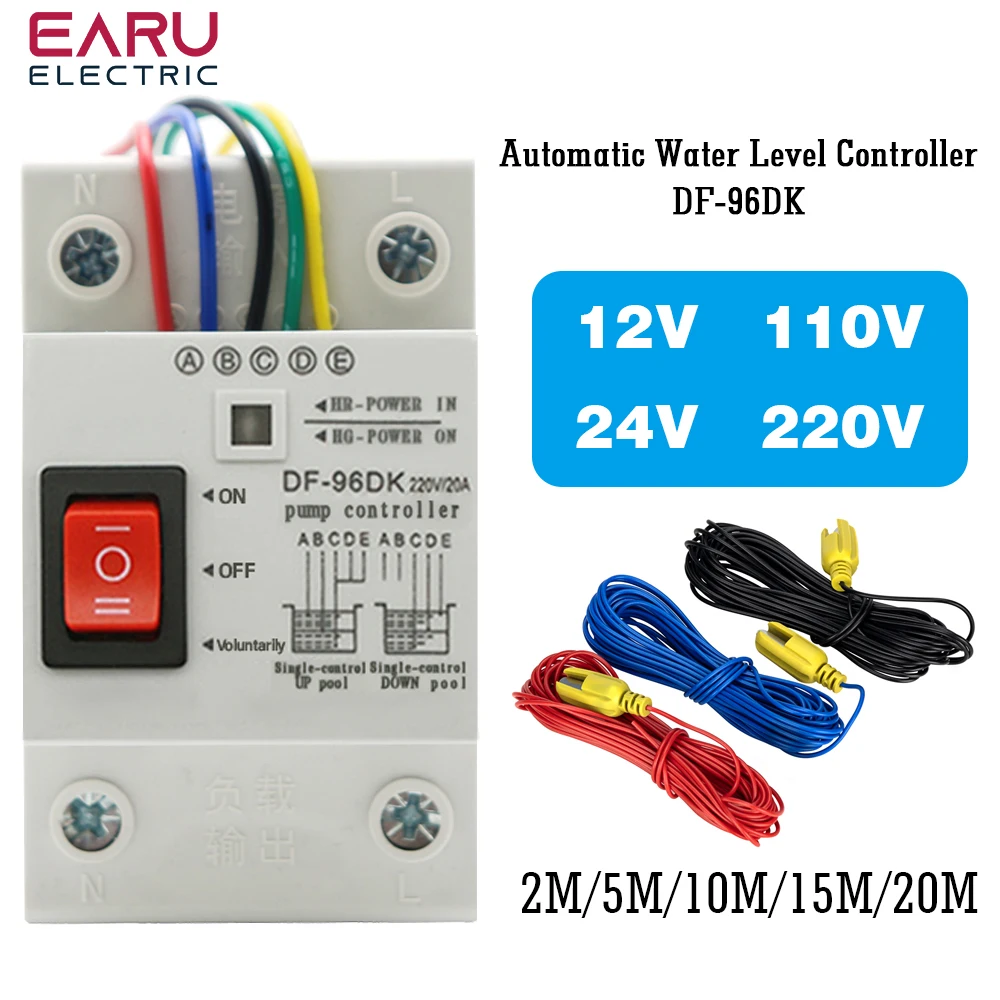 AC DF-96DK Automatic Water Level Controller Switch 20A 220V 110V  Water tank Liquid Level Detection Sensor Water Pump Controller