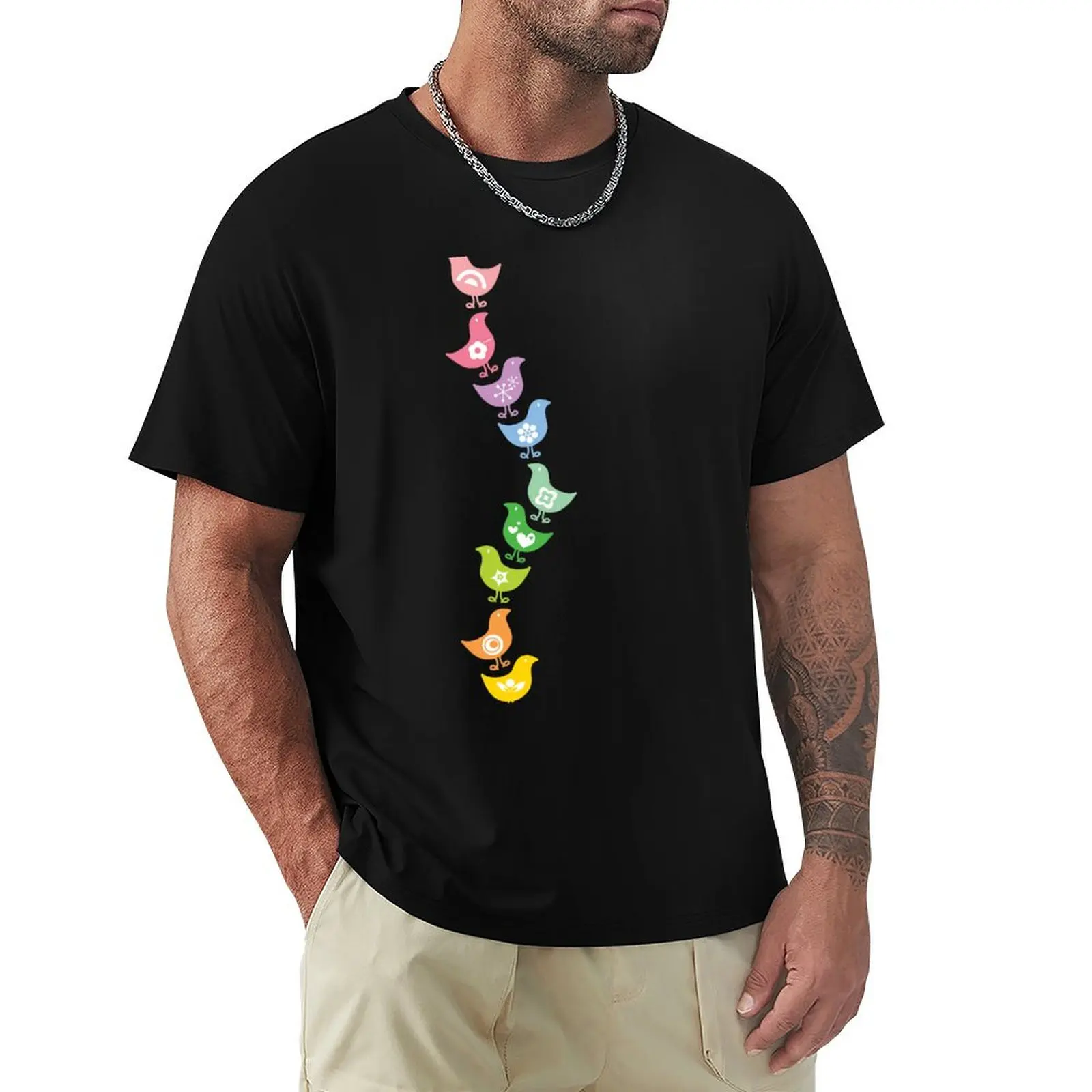 

Balancing Retro Rainbow Chicks  fatfatin T-Shirt Casual Holiday Short Sleeve Tee