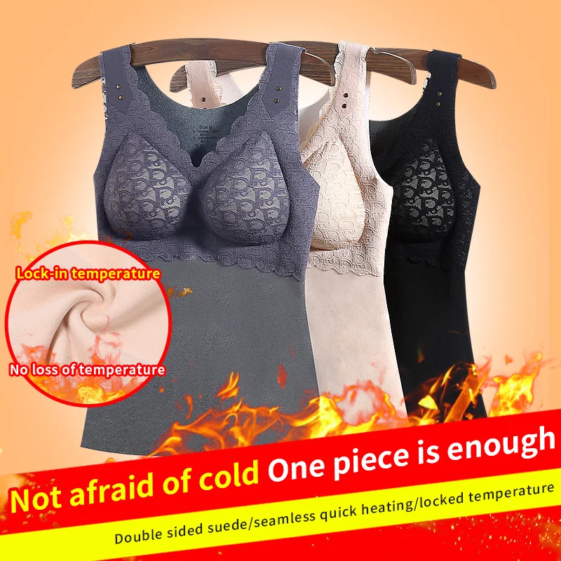 

No steel ring heating no bra underwear autumn and winter vest long style plus cashmere thickened base with chest pad