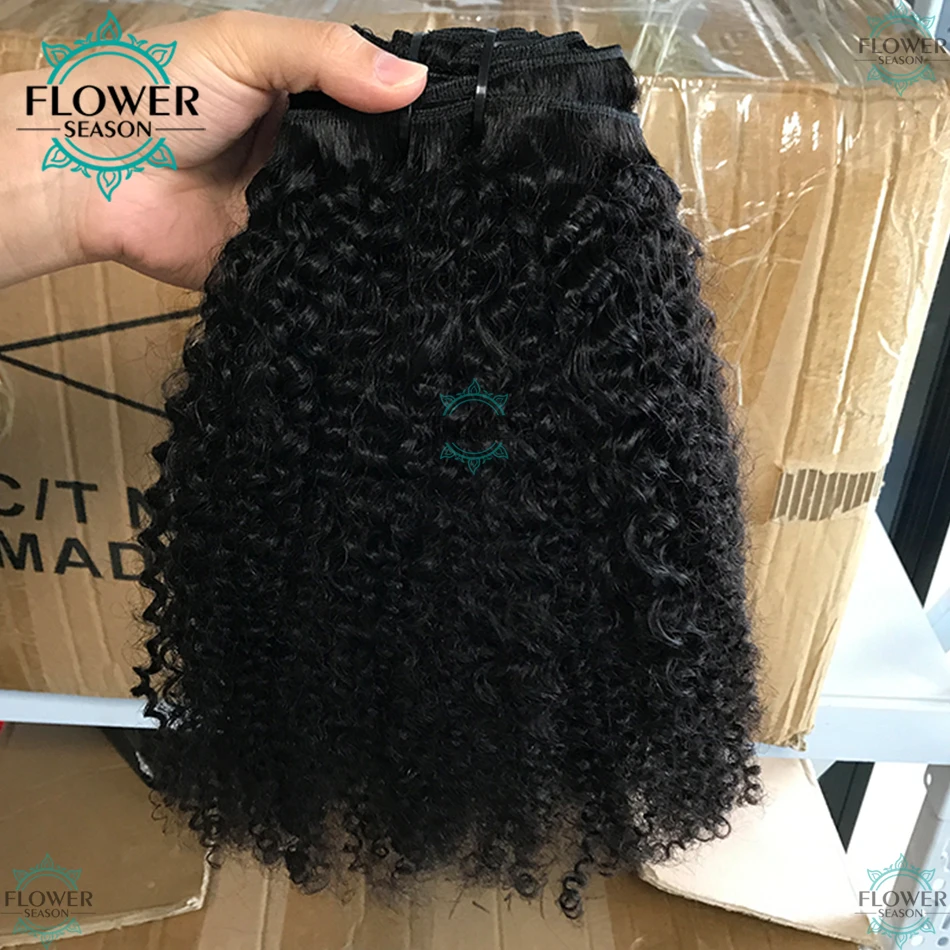 Kinky Krullend Clip In Virgin Braziliaanse Human Hair Extensions Clip In 8 Stks/set 100G Krullend Natuurlijke Zwarte Kleur Inslag flowerseason