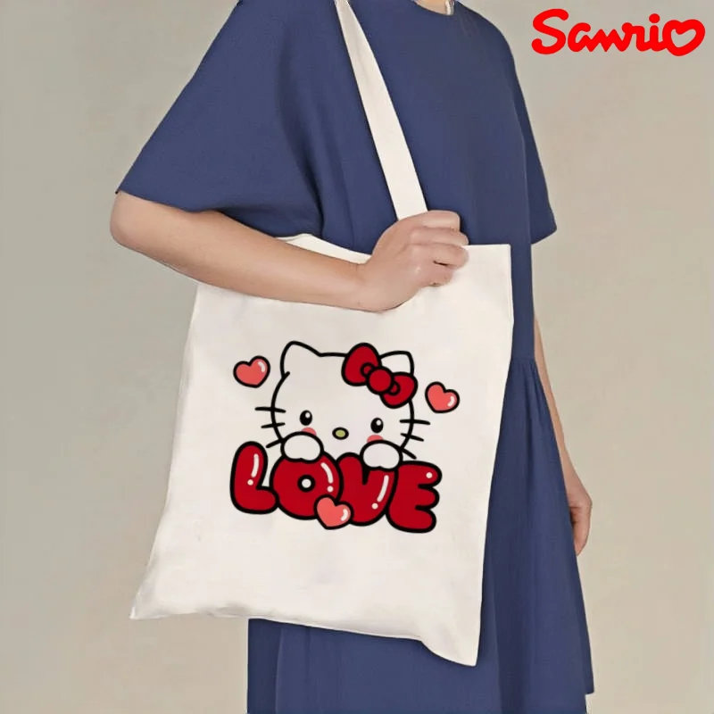 

1pc Sanrio Hello Kitty LOVE Print Canvas Tote, Reusable Casual Shoulder Shopper