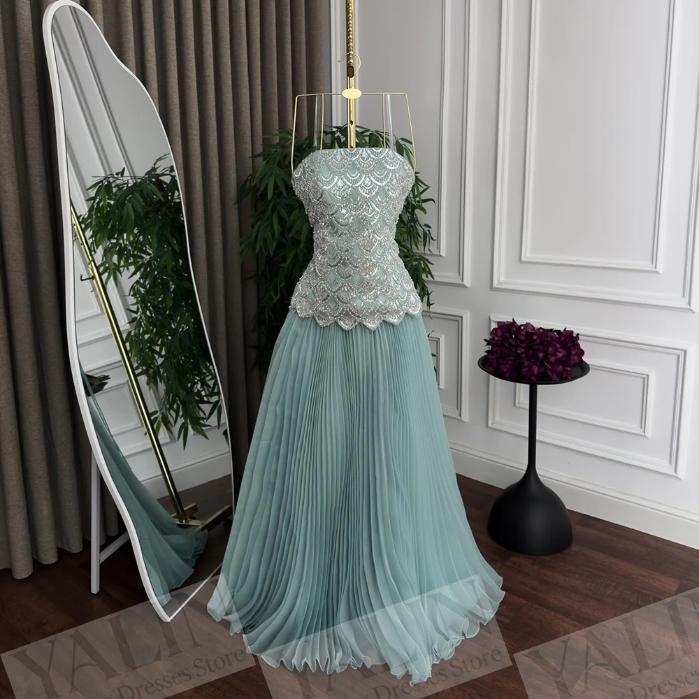 

Women's A-line Evening Dresses Floor-length Strapless Sleeveless Prom Dresses Fashion Sequined Beading Draped Customized Gowns