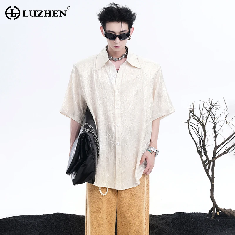 

LUZHEN Summer New Stylish Thin Pleated Short Sleeved Shirt Men's Fashion Handsome Luxury Korean High Quality Clothing LZ4388