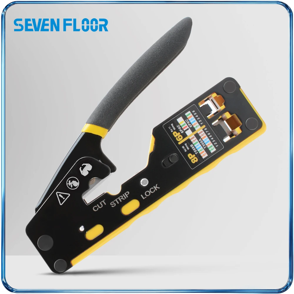 Ferramenta de crimpagem RJ45 3 em 1, para crimpar, cortar e desencapar cabos LAN CAT6A, CAT6, CAT5E, STP, UTP, e cabos telefônicos RJ11, RJ12 e conectores modulares.