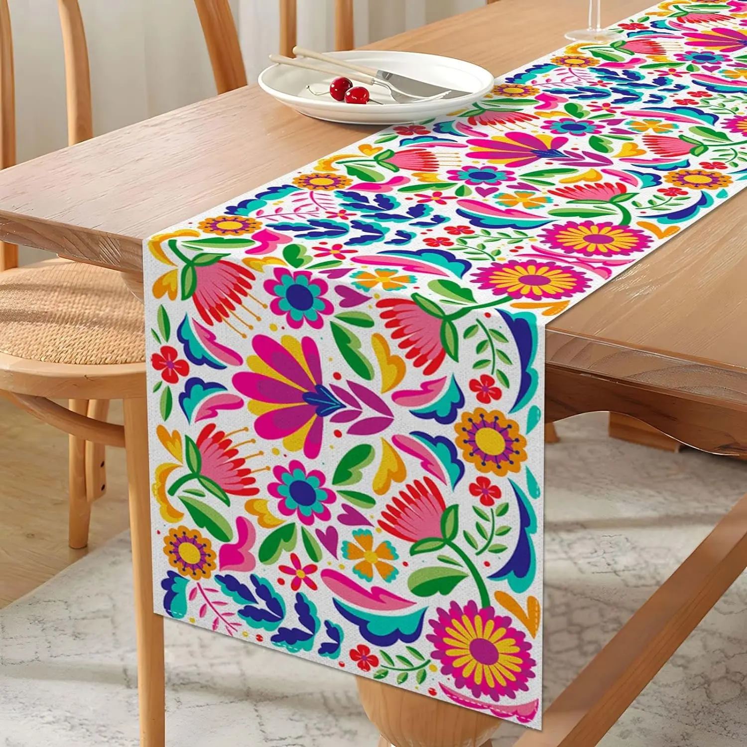 Mexican Day of The Dead Linen Table Runner Party Decor Reusable Cinco De Mayo Kitchen Dining Table Runner Fiesta Deocrations