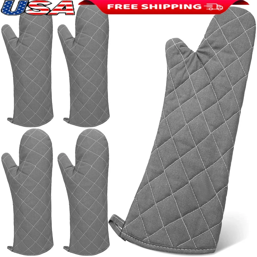 

Extra Long Oven Mitts Heat Resistant Cotton Kitchen Gloves Thick Gloves BBQ Pot Holders Food Service Hand Protection Storage 2