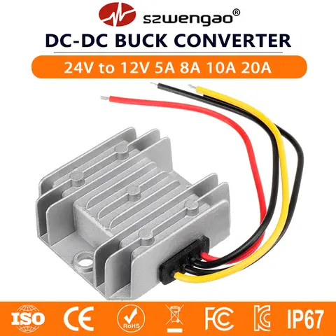 DC 24V 48V to DC 12V 13.8V 5A 10A 20A Buck Converter 240W Step-down Voltage Regulator Car Truck Vehicle Switching Power Supply