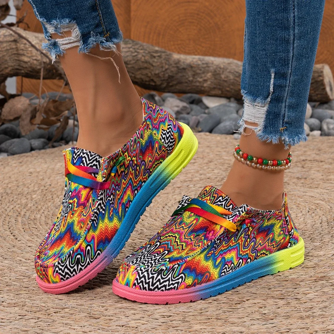 

Женские кроссовки, осенние новые повседневные уличные лоферы, повседневная дизайнерская обувь, разноцветные кроссовки на шнуровке с круглым носком, Zapatos De Mujer