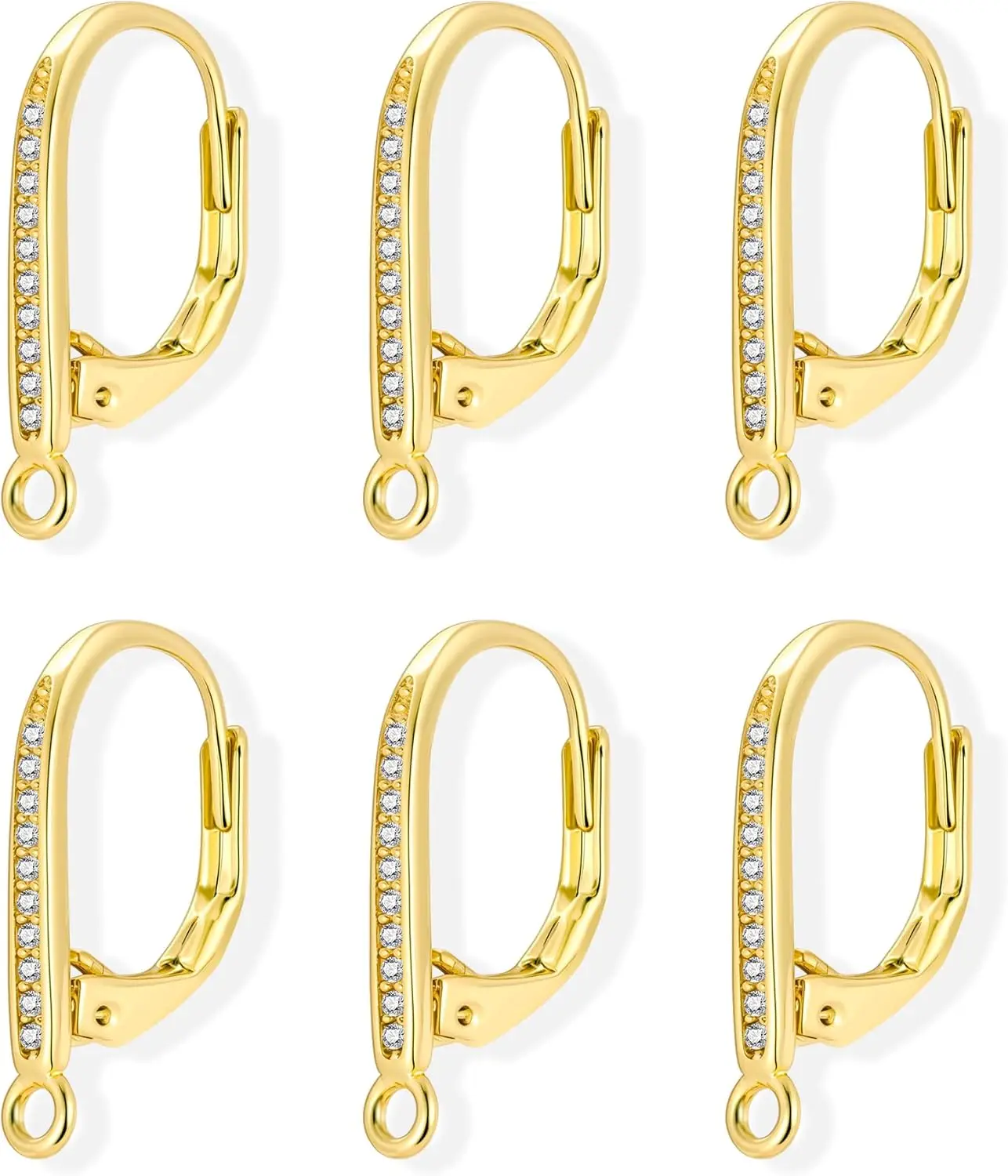 

6Pcs Gold Leverback Earring Hooks, Hypoallergenic 14K Gold Plated, Zirconia, 925 Sterling Silver Findings for Jewelry Making