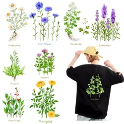 Flower and Grass Series Heat Transfer Fine Clothing Thermoadhesive Patches Iron On Patches For Clothing DIY T-shirt Sticker