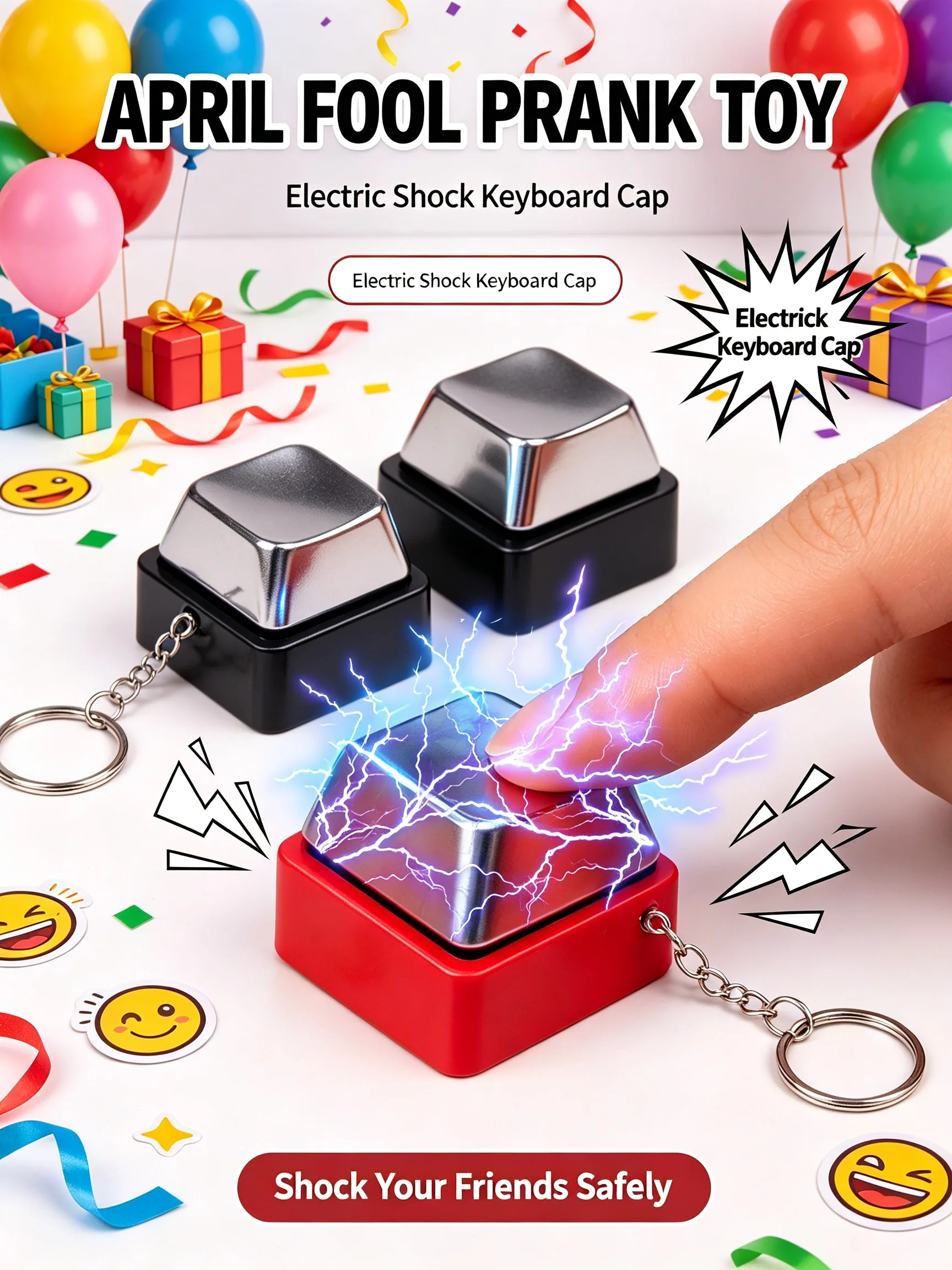 Neuartiger Elektroschock-Scherzartikel: Tastatur-Tasten-Schlüsselanhänger, Mini-Klick-Fidget-Spielzeug, Lustiger Trick-Anhänger, Rucksack-Charm, Party-Geschenk