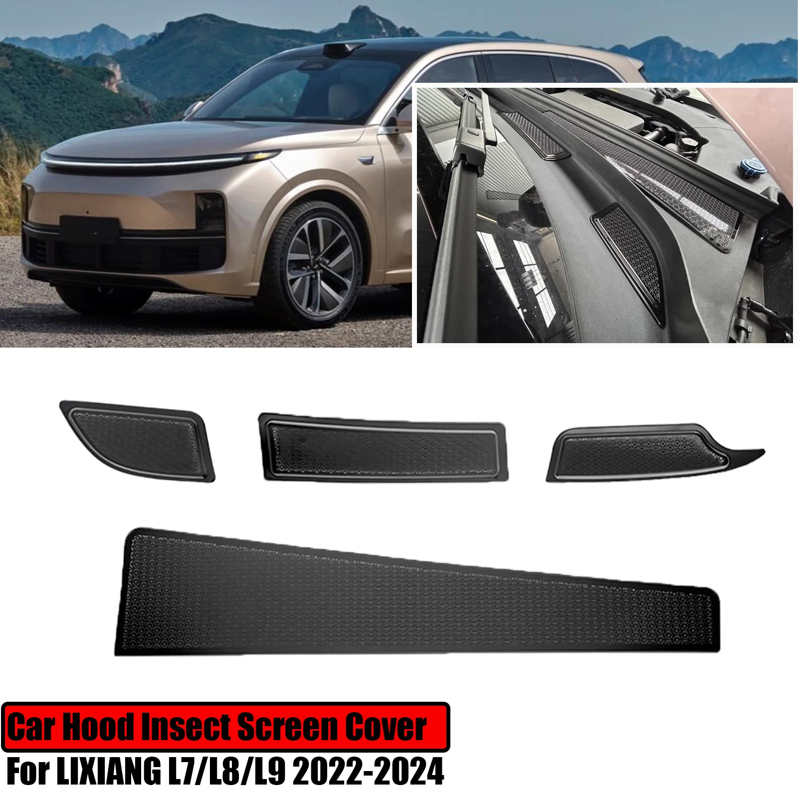 For LIXIANG L7 L8 L9 2022 2023 2024 Car Hood Insect Screen Titanium Cover Silver Black Anti-Dust Anti-Debris Prevent Mosquitoes