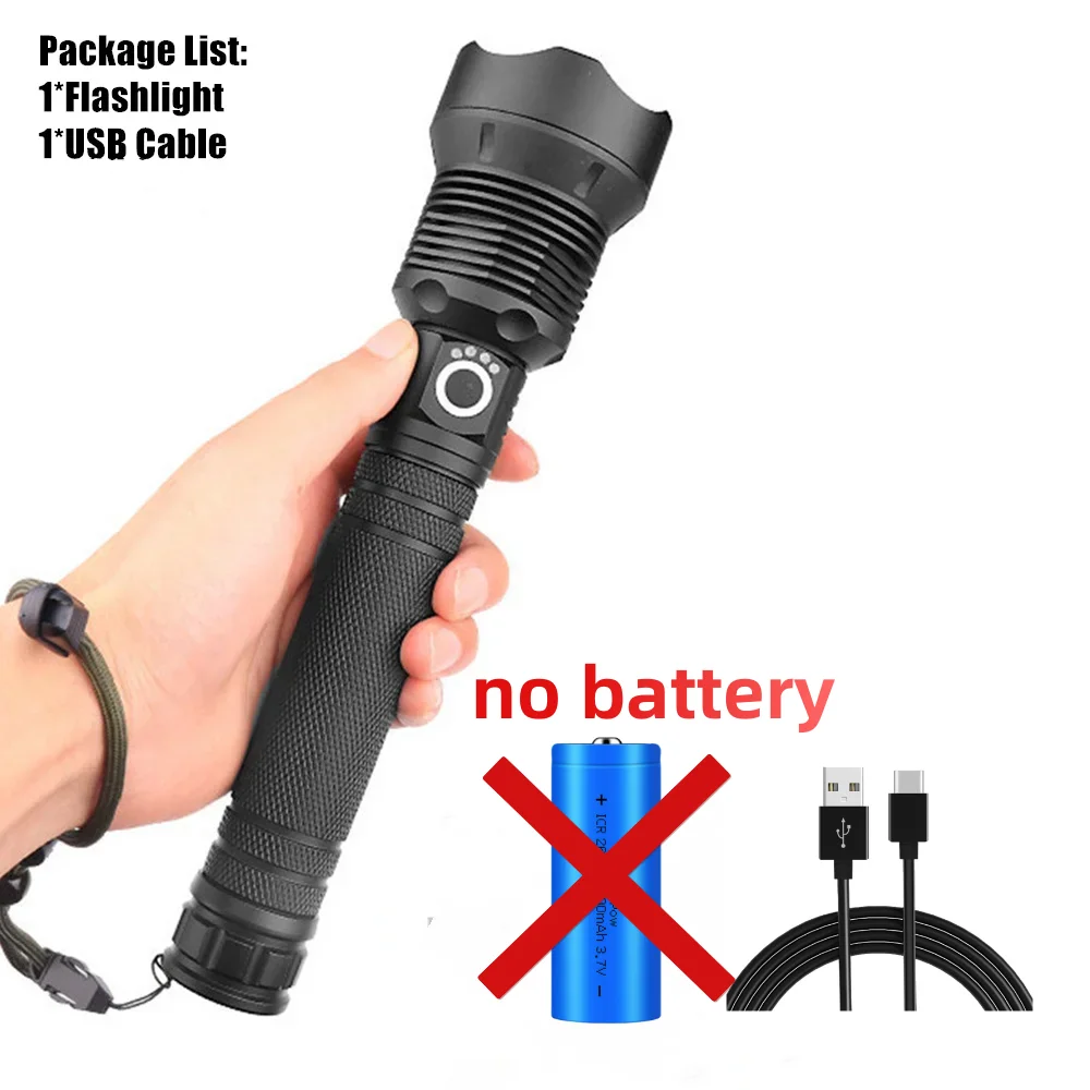 Linternas LED recargables Linterna impermeable con zoom superbrillante de 90000 lúmenes con 3 modos potentes para acampar y hacer senderismo