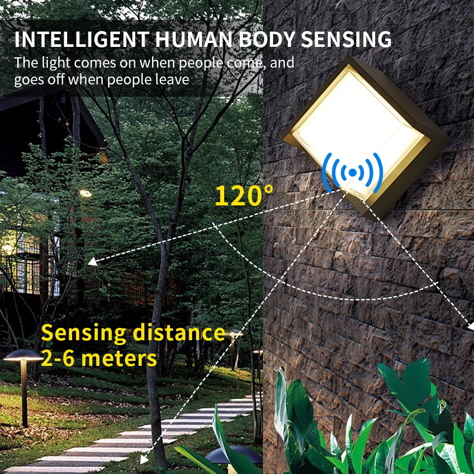 Светодиодный уличный настенный светильник, водонепроницаемый датчик движения IP66, светодиодное наружное освещение, освещение для крыльца, балкон,