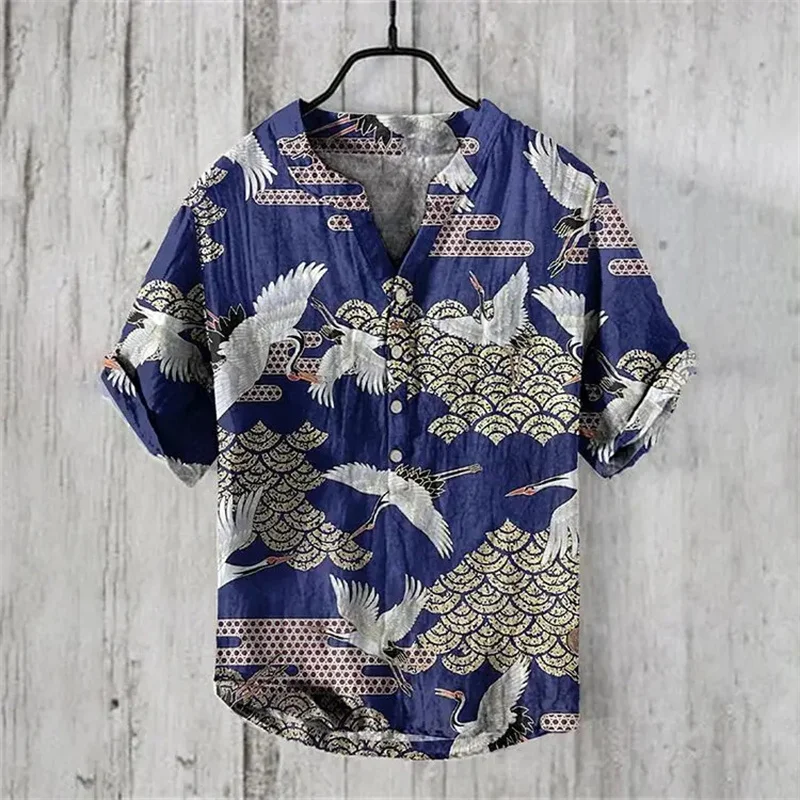 2024 new spring and summer men's and women's shirts independent station casual fish pattern Hawaiian style printed shirts men's