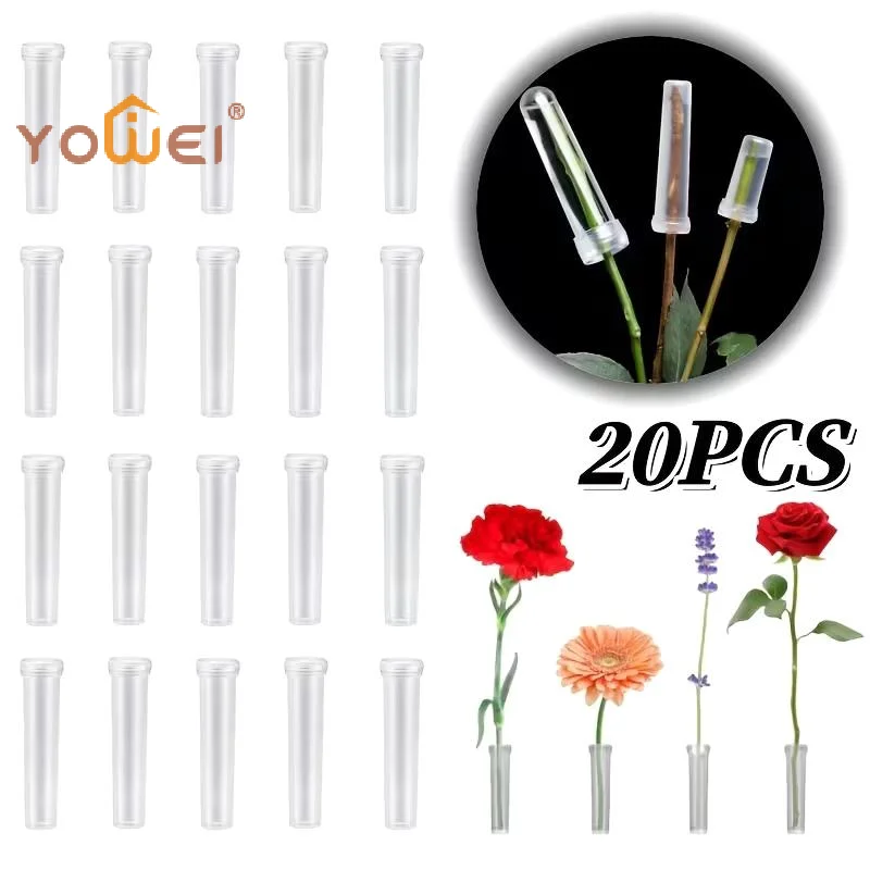 Latest 20PCS Plastic Flower Water Tubes With Silicone Caps, Reusable Transparent Floral Vials For Flower And Plant Preservation