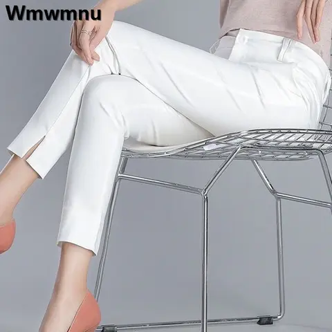 여성용 캐주얼 하이웨이스트 슬림 발목 길이 펜슬 바지, 스플릿 한국 봄 가을 기본 오피스 판탈론, 포멀 스포드니 2023 신제품