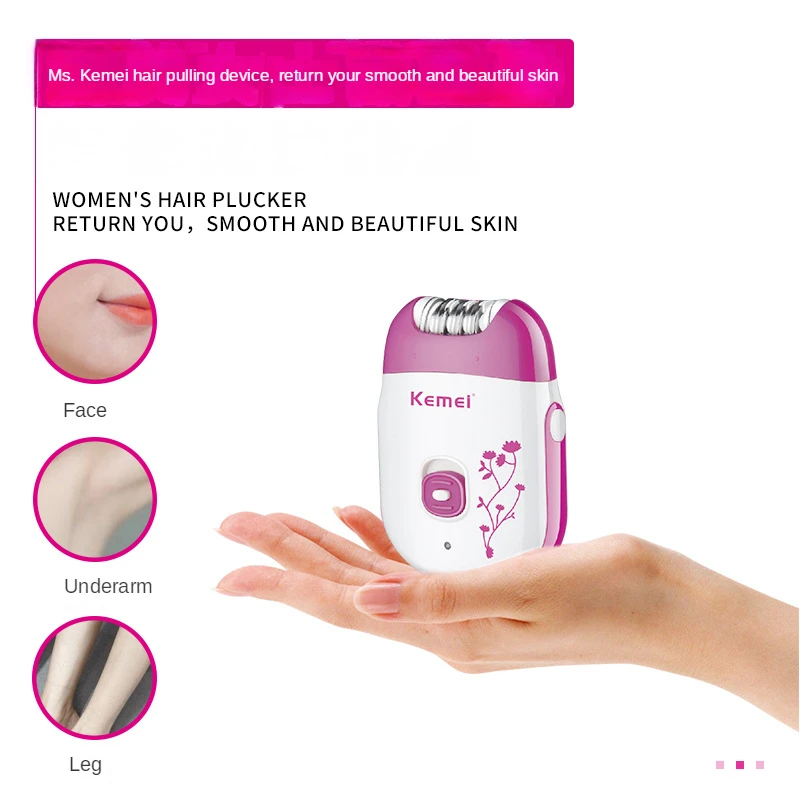 Kemei-Depiladora Elétrica Corporal para Mulheres, Carregamento USB, Aparador de Pêlos Profissional, Rosa, Km-6203