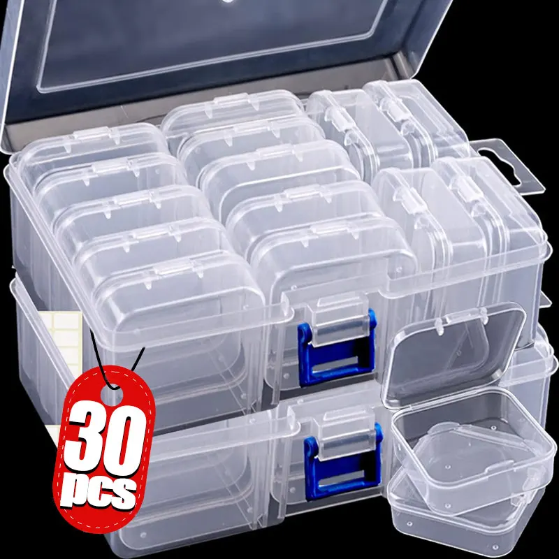 

New Transparent Plastic Jewelry Box with Buckle Closure Large Capacity 30 Compartments Storage Container for Small Accessories