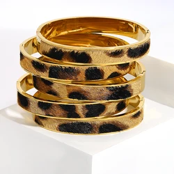 Flashbuy Gold Color Random Pattern Leopard Bangle Bracelet For Women Statement 18K Stainless Steel Wrist Fashion Jewelry