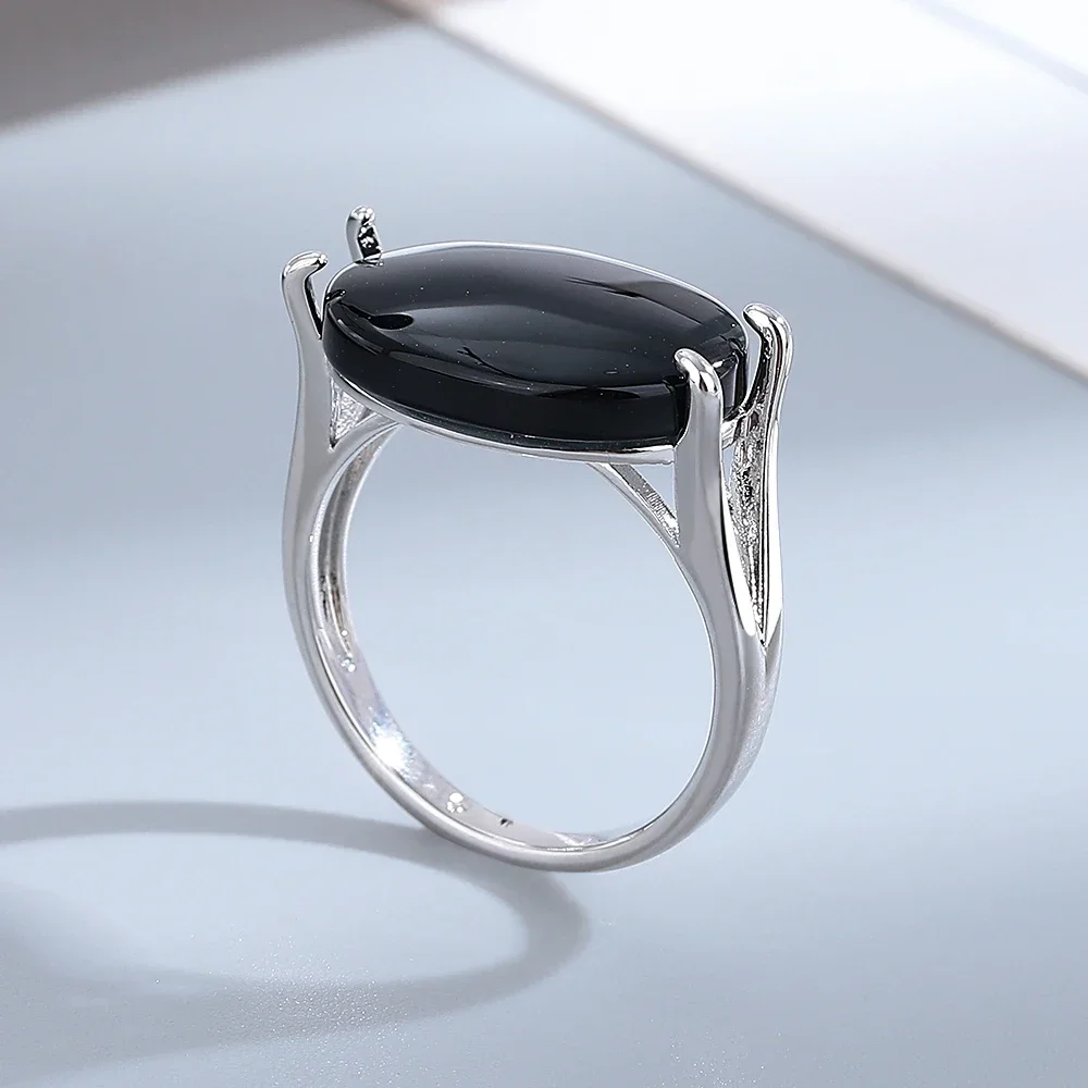 925 Sterling Silver Jewelry Ring Oval Natural 13*18mm Black Agate Vintage Ring For Man Women Party Gifts