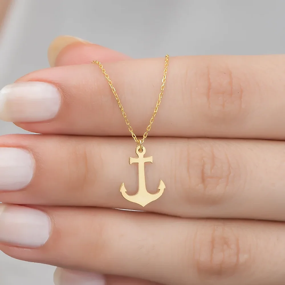 Stainless Steel Anchor Pendant Necklace Cross Chain Necklaces Chokers Gold Silvery Metal Jewelry Men Women Accessories Collares