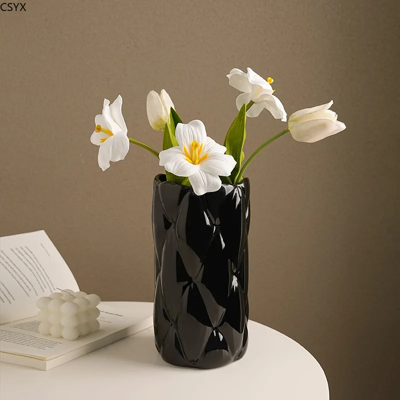 Light Luxury High-end Ceramic Vase Sofa Texture Flower Arrangement Home Decoration Ceramic Vase Living Room Decoration
