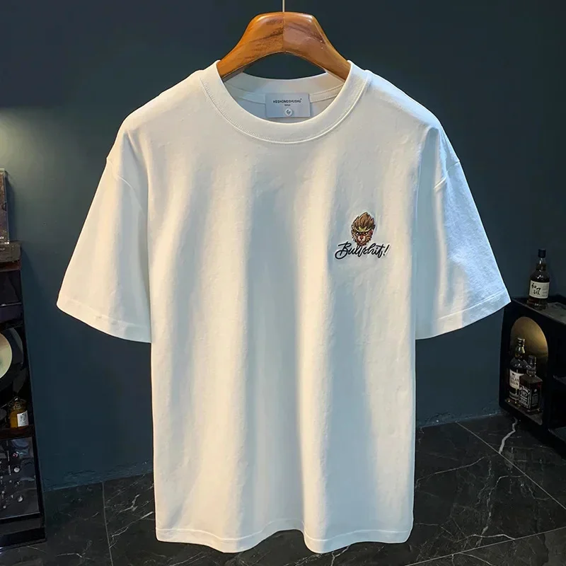 High end T-shirt men's summer 2026 thin fashion trend embroidered printed short sleeved round neck tops