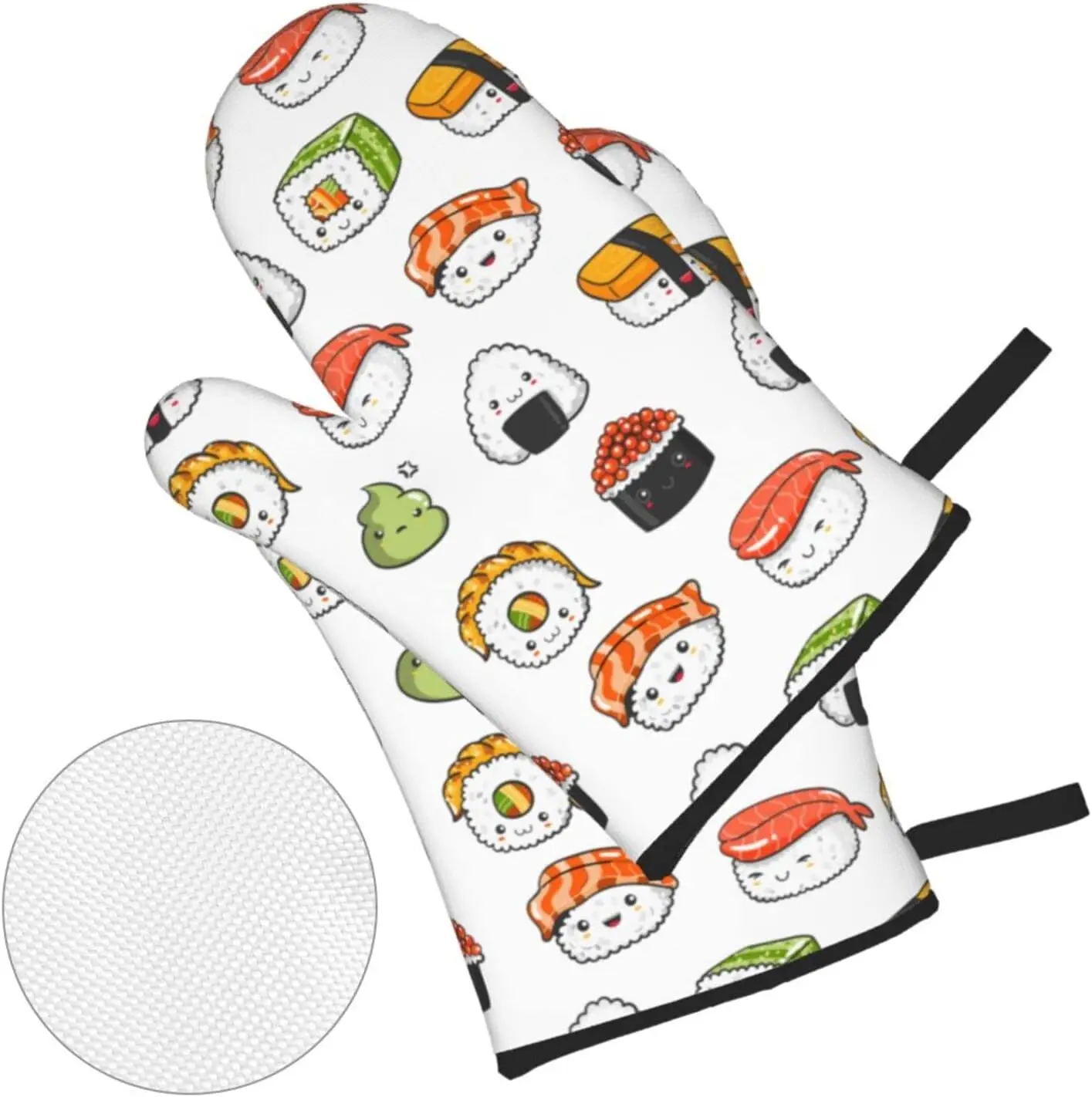 Japanese Kawaii Sushi Oven Mitts and Pot Holders Set of 4, Oven Mittens and Potholders Heat Resistant Gloves for Kitchen