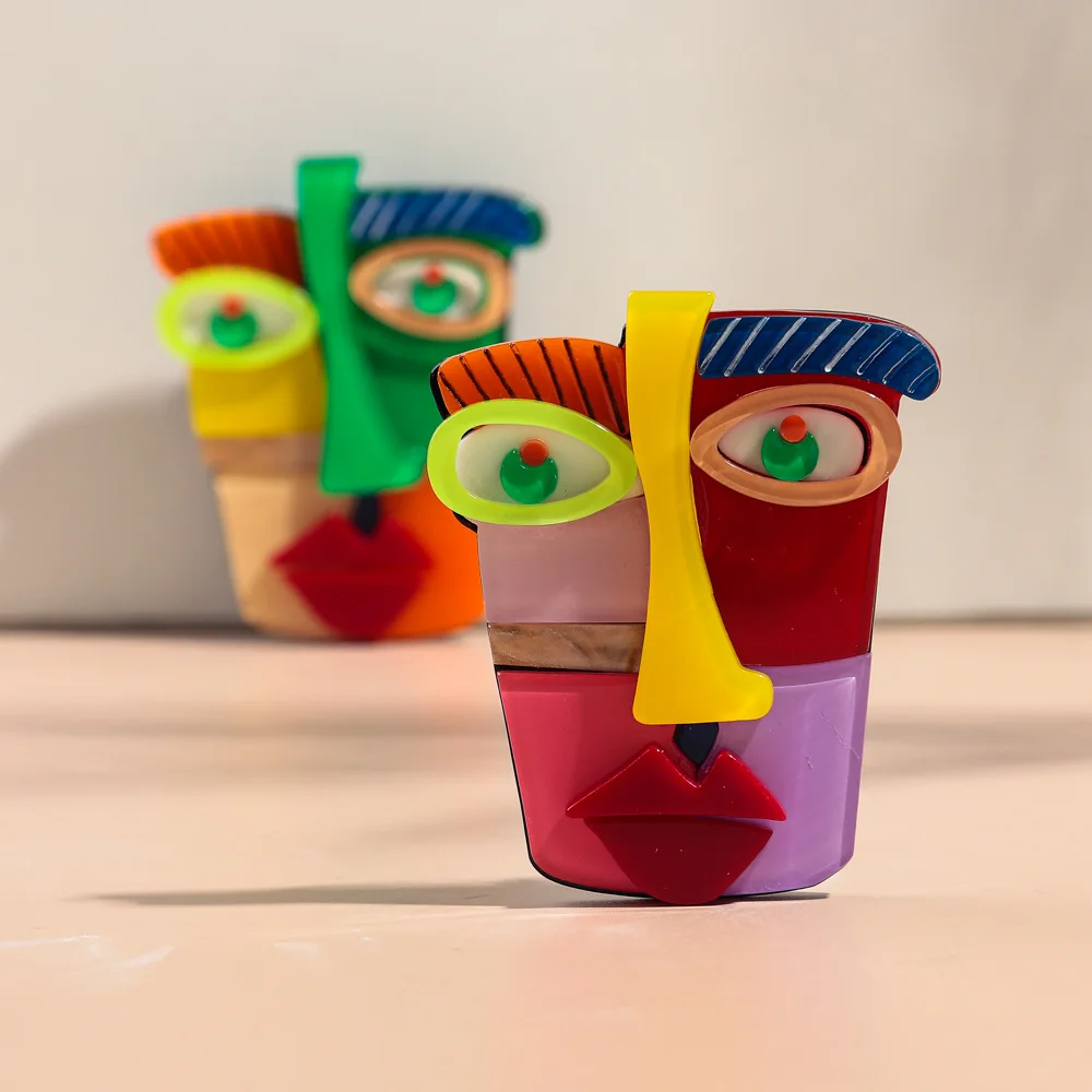 New Acrylic Geometric Picasso Abstract Figure Face Brooches for Women Handmade Multicolor Irregular Feature Brooch Pins Gifts