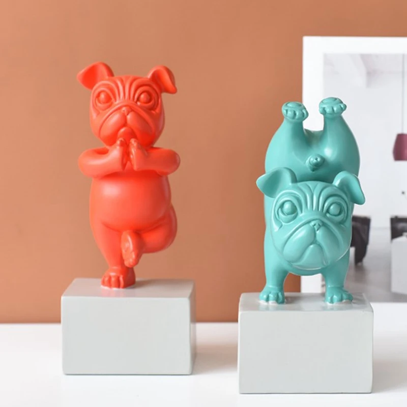 Lovely Yoga French Bulldog Statue Nordic Cartoon Animals Sculpture Home Living Room Decor Resin Figurines Craft