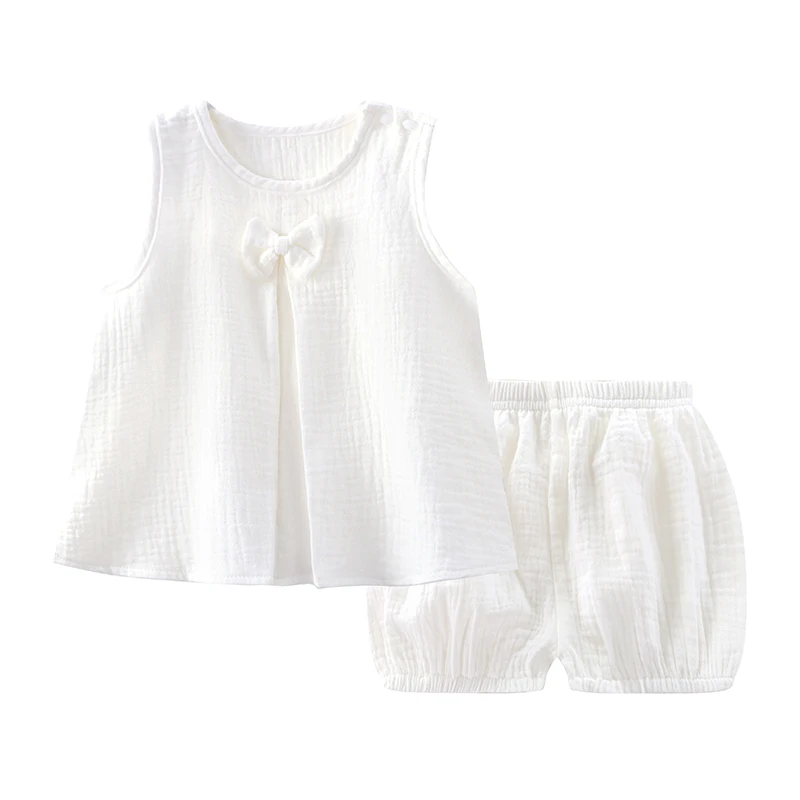 Baby Girls Outfits Clothes Summer Muslin Cotton Sleeveless Vest Dress Shorts Shirt Suits Fashion Top+Trousers Sets 2pcs 0-4T