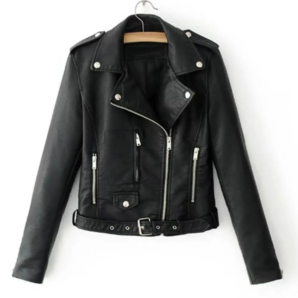 

Short Coat Short Coat Lapel Button Jacket Coat Long Sleeve Jacket Pocket Zipper Lady Leather Motorcycle Coat