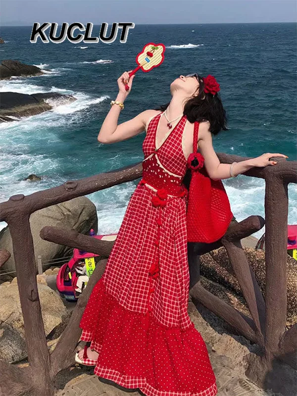 

Beautiful Summer Elegant Long Dresses for Women Design Sense Neck V Neck Holiday Style Seaside Sleeveless Backless Dress