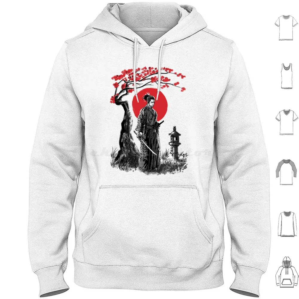 Miyamoto Mushashi Hoodie Cotton Long Sleeve Ronin Geisha Japan Japanese Sumi E Ink Tree Red Sun Anime Sleeve Miyamoto