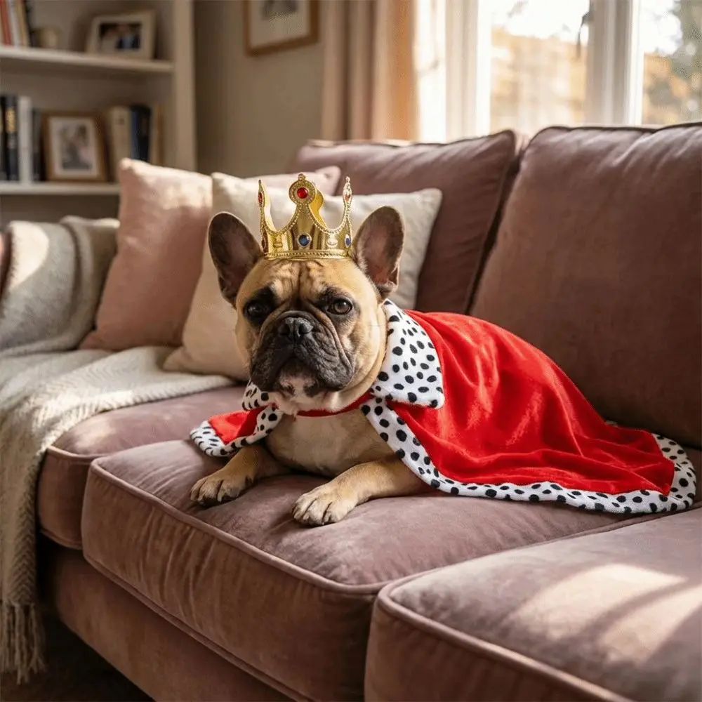 Hundekleidung: Verstellbarer Hunde-Königsumhang mit Krone, Samtbesatz, Haustier-Cosplay-Umhang, gemütliches, atmungsaktives Haustierkostüm für Fotoshootings – Detail 6