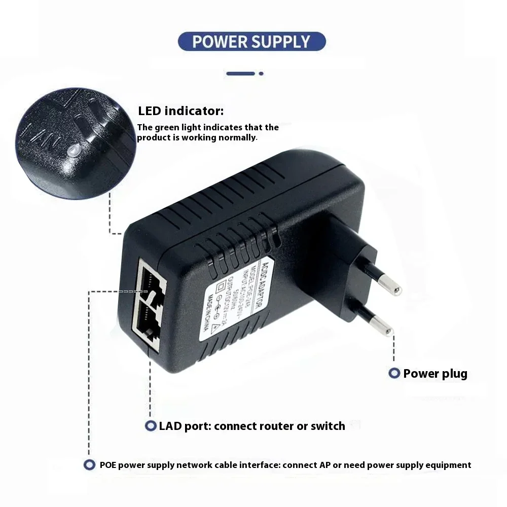 Imagem -02 - Huitenda-poe Adaptador de Alimentação Injector Ethernet Poe para Switch Cctv Câmera ip ap Telefone Plug ue 12v 15v 24v 48v 1a 0.5a 05a