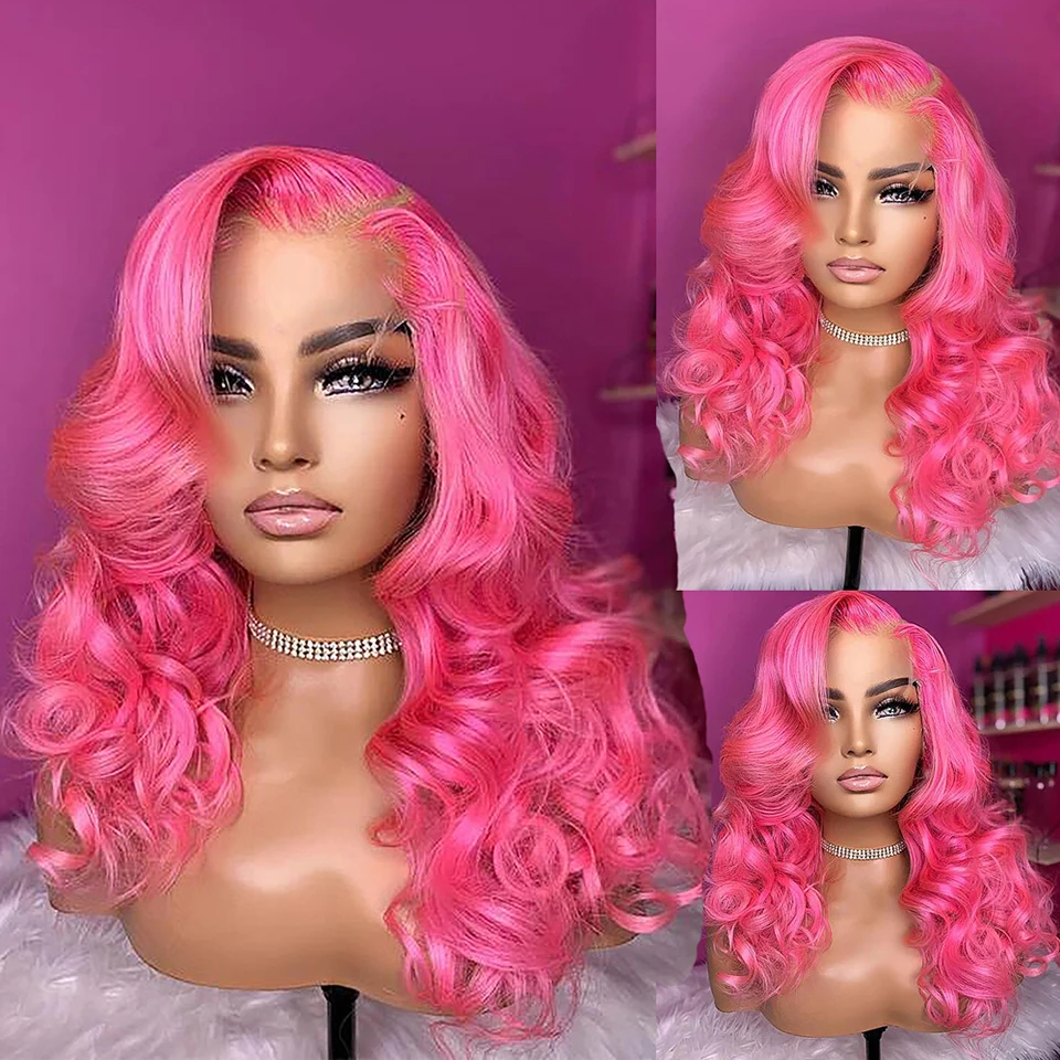 

Dark Pink Colored Wig Long Synthetic Lace Front Wig Natural Body Wavy Cosplay Wigs For Women Heat Resistant Fiber Hair Lace Wigs