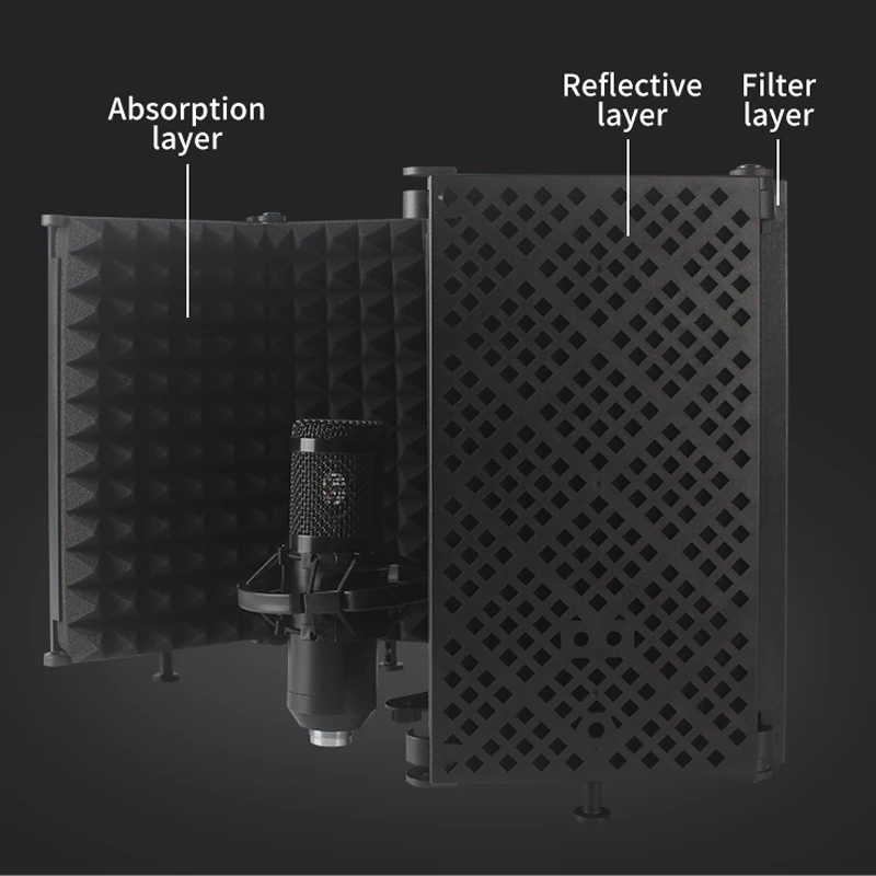 Picture 4: 3/5 door studio microphone foldable isolation shield, popular filter, high-density absorbent foam for filtering sound