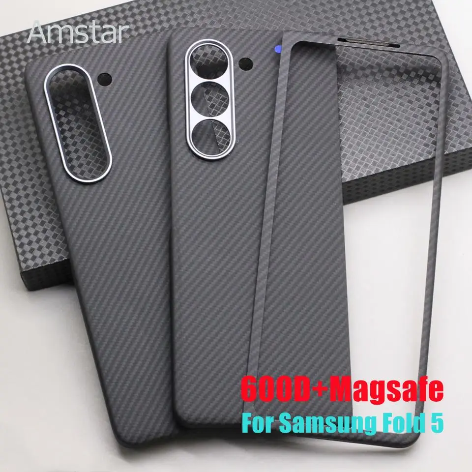 Amstar Magnetic 600D Carbon Fiber Foldable Case for Samsung Galaxy Z Fold 5 Aramid Fiber Z Fold 5 Cover Support Magsafe Charger