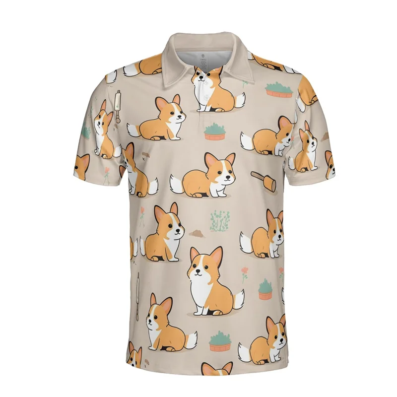 3D Printed Funny Welsh Corgi Polo Shirt For Men Animal Dog Pattern Tees Summer Hawaiian Fashion Short Sleeve Tops Lapel T-Shirts