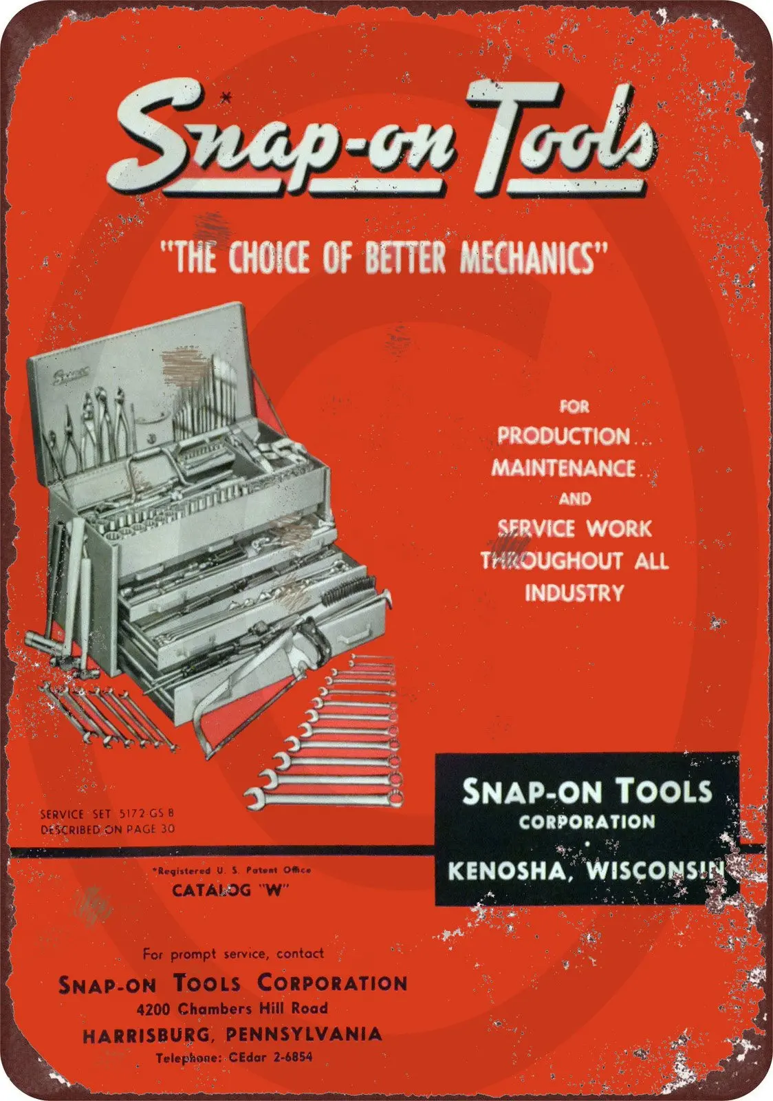 Custom Kraze 1958 Snap On Tool Catalog Vintage Look Reproduction Metal Sign 8x12 USA sign