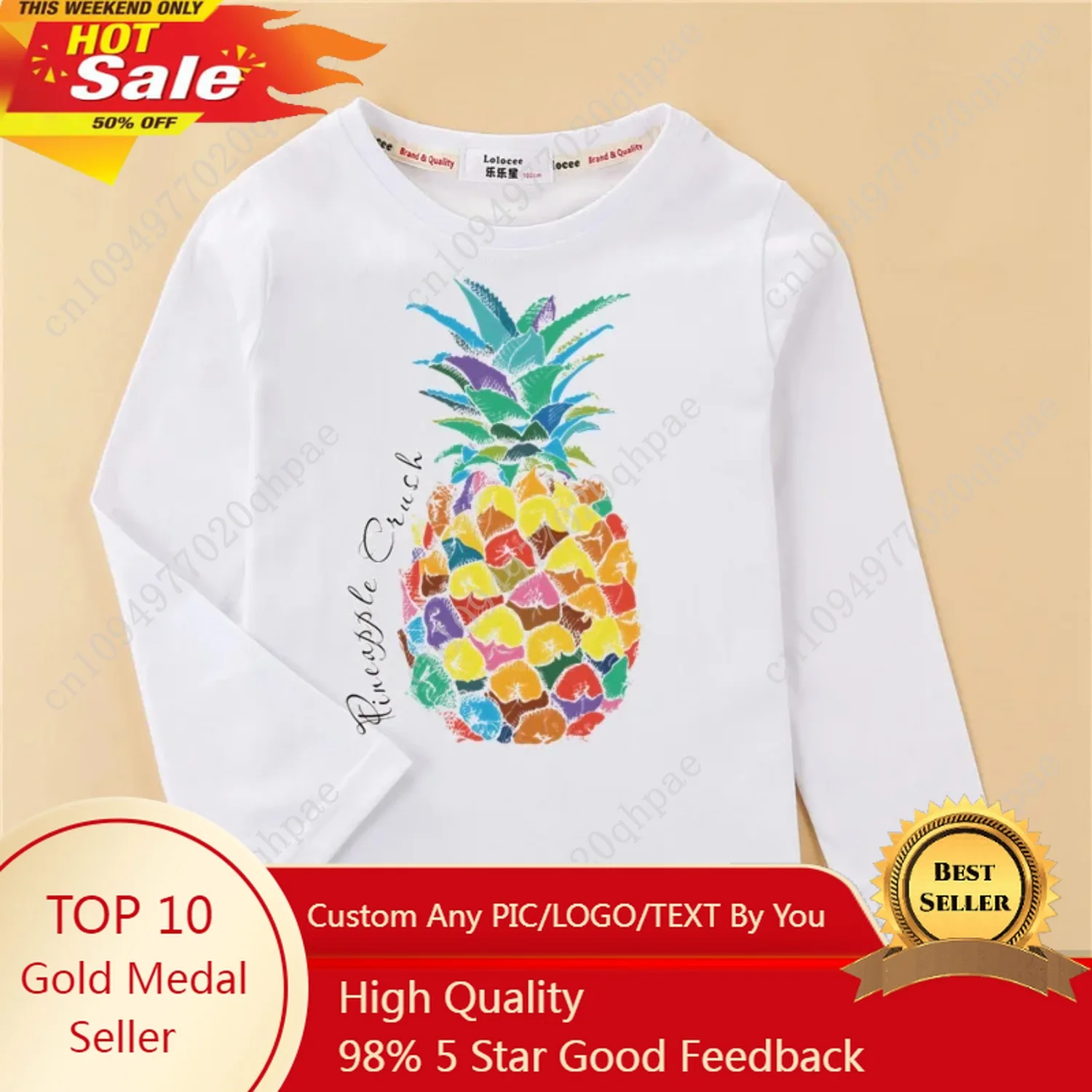 

Aimi Lakana Kids Cotton T-Shirt Boys Long Sleeve Tops Pineapple Print Shirt Girls Spring Autumn Shirts