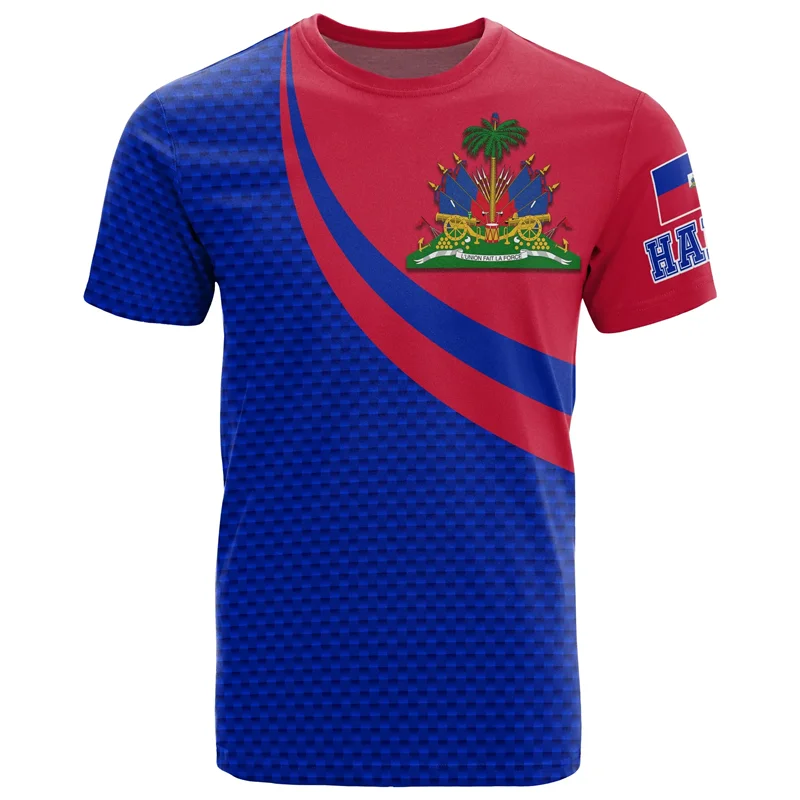 Haiti Flag Pattern T Shirt For Men Fashion Sports T-shirt Tops Summer Street 3D Printed Short Sleeves Casual Loose Tee Shirts