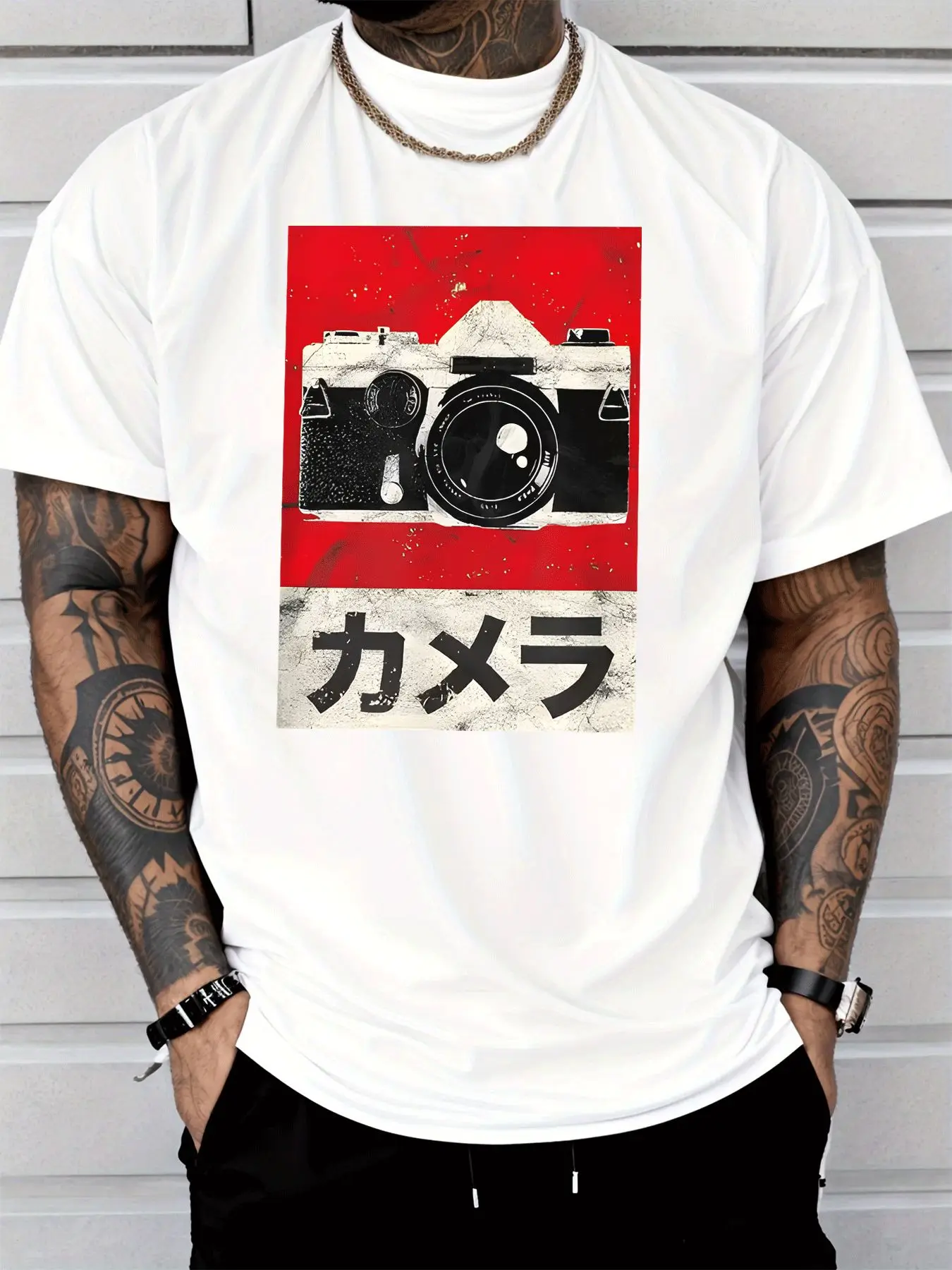 Vintage Retro Film Camera Japanese Text Mens Front Print T Shirt Photographer Graphic Tee Casual Short Sleeve Camera Lover Gift