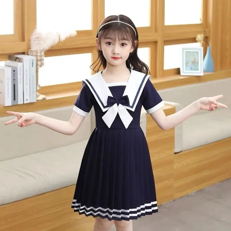 2023 summer Kids A-LINE Dresses Child Clothes Teens School sailor JK striped Uniform Girls Daily Wear pleated skirt 6 9 12 yaer