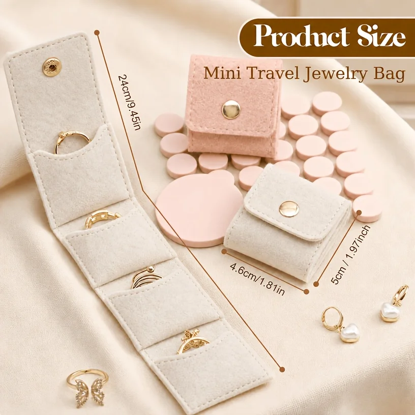 Four-compartment Foldable Multi-functional Travel Jewelry Storage Pouch, Portable Multi-layer Storage with Snap-button Secure
